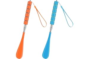 AYBUY Calzascarpe Lungo, Telescopico Calzascarpe, 2 Pezzi Calzascarpe lungo plastica, Telescopico 28,5-70,5 cm per uomini, donne, bambini, anziani(Arancione + Blu)