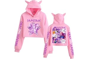VOULKCO Katzenohren-Sweatshirt D-De-m-on H-Hun-ters Fanmerch Mira Rumi Zoey Huntrix Druck Navel Tops Katze Ohr Sweater Mode Mädchen Sweater Kawaii Casual Langärmel Rollenspiel Hoodie