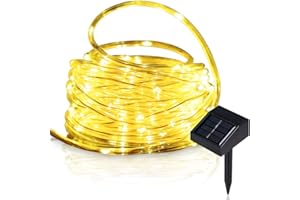 XUNATA LED Solar Lichterschlauch 5M 50 LEDs Lichter IP65 Wasserdicht Schlauchlicht Lichtschlauch für Garten, Weihnachten, Hochzeit, Party (Gelb, 5m (50LEDs) + 2m lead cable)