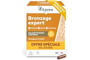 VITAVEA BIEN-ETRE Vitavea – Bronzage Expert – Offre spéciale 50 jours - Prolongateur de Bronzage après Soleil - Complément Alimentaire à l’Huile de Bourrache, Bêta-Carotène, Zinc, Vitamine E et Cuivre