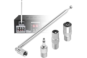 TIRYNS DAB FM Radio Aerial Antenna 75 Ohm Telescopic Indoor Unbal FM Aerial Metal Replacements 75cm 5-Sections F-Type 3.5mm Male Suitable for Table Top TV Radio HiFi AV Stereo Receiver Mini System