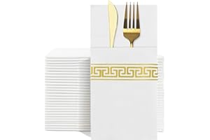 YIDUHAO Pocket Napkins,Disposble Cloth Like Napkins Built-in Flatware Pocket,Wedding Party Linen Feel White Napkin, Prefolded for Silverware,50PCS