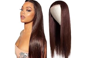 CREUOST Glueless Wig Straight lace front wig human hair wig Parrucca Donna Capelli Veri Umani 150% Density Wig Pre Plucked Part 4x1 T-part Lace Front Wig Brazilian Hair Real Hair Wig #4 Brown 34 Pollice