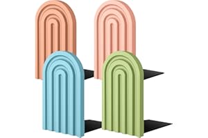 Harloon 4 Pieces Rainbow Arch Wood Bookends Boho Arch Book Lovers Gift Ideas Colorful Non Skid Bookend Decorative Wooden Book Stand Book Stoppers for Room Shelves Books Movies Cds