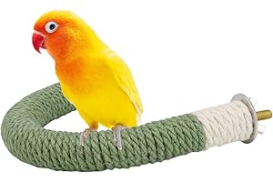 GENERIC Bird Perch Stand for Cockatiel, U Shape Natural Wood Hemp Rope, Safe Non-slip Foot Exercise and Beak Trimming Toy, Easy Installation, Green, Small 6.2x4.7''small rope perch