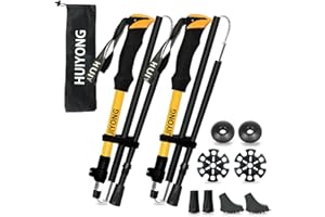 HUINING Lot de 2 bâtons de randonnée pliables en aluminium pour homme et femme - Bâtons de trekking légers et pliables - Réglable de 115 à 135 cm - Pour sports de montagne, trekking et randonnée