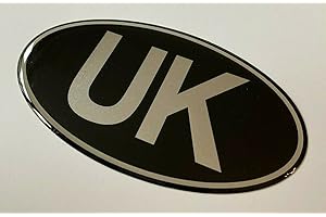 GELZ 100mm UK Car Oval Gel Domed Sticker Sticker/Decal - Retro - CHROME on BLACK