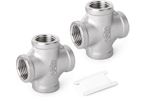 TAISHER 2PCS Stainless Steel 4 Way Pipe Fittings, 3/8" BSP Female Pipe Fittings