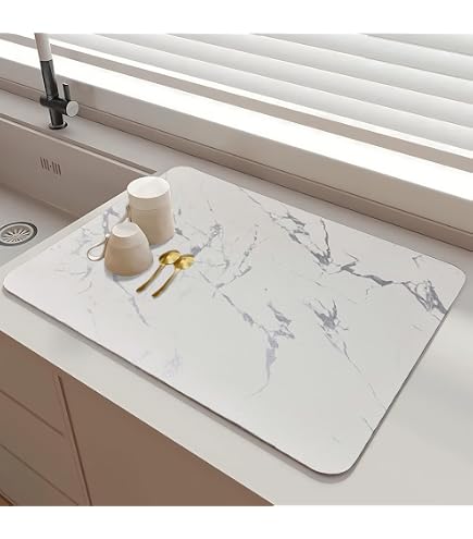 Tapis Égouttoir à Vaisselle Absorbant - 30x40 Cm - Terre De Diatomée - Antidérapant, Séchage Rapide - Pour Plan De Travail Cuisine Ou Bar - Noir