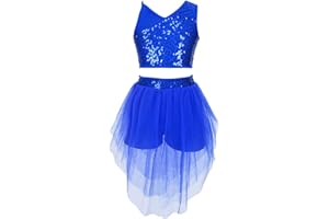 IEFIEL Ensemble Danse Jazz Enfant Fille Robe de Ballet Latine Patinage Paillettes Tutu Fille Jupe et Haut de Danse Bretelle Gymnastique 6-16 Ans