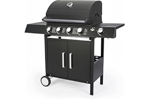 Gasgrill "SAN ANGELO 4+1" von El Fuego® | 4 Hauptbrenner + 1 Seitenbrenner | Edelstahl, inkl. Gasschlauch und Druckminderer | Grill Smoker Grillwagen BBQ | AY 582