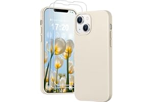 PuyaTeya 3 in 1 Hülle für iPhone 13/14, mit 2 Stück 9H Panzerglas Premium Liquid Silikon Hülle, mit 4-Layer stoßfeste abriebfestes, Soft Mikrofaserfutter für iPhone 13/14 (Beige)