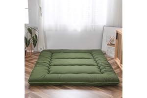 MAXYOYO Colchón de suelo japonés, futón, tatami grueso, plegable y enrollable para dormitorio (verde, matrimonial)