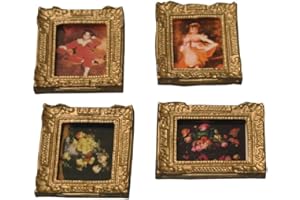 Melody Jane Dolls Houses Casa delle Bambole 4 Immagini Dipinti in Antico Dorato Cornici Accessorio in Miniatura