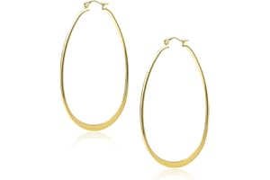 ASH'S CHOICE Boucles d'oreilles créoles en argent sterling 925, grandes boucles d'oreilles créoles ovales plaquées or 14 carats, boucles d'oreilles en or pour femme