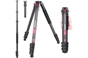 INNOREL Kompaktowy statyw z włókna węglowego, 179 cm, lekki statyw podróżny do aparatu, zdejmowany statyw jednonożny z zewnętrzną kolumną środkową, maksymalne obciążenie 15 kg