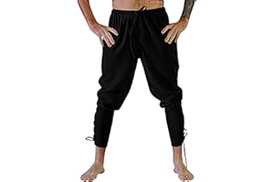 YAOHUOLE Men's Medieval Trousers Vintage Leisure Trousers with Pockets Renaissance Pirate Trousers Cosplay Costume Trousers Men's Long