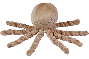 Nattou Peluche Poulpe, Compagnon de Route dès la Naissance, 7,5 cm, Polyester, Lapidou, Brun