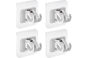 Bohoray 4Pcs Self Adhesive Curtain Rod Bracket No Drill Drapery Hook Holder Fixing Rod Holder Curtain Pole Wall Bracket Towel Rod Hook Home Bathroom Kitchen Hotel Towel Clothes Hanging (White)