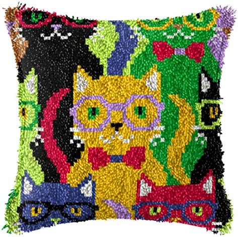 Latch Hook Complete Cushion Cover Kit"Bright Fun Cats"43x43cm