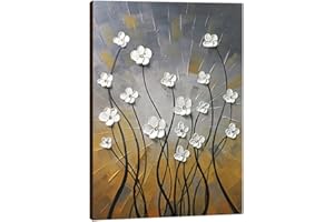 Wieco Art - Morning Dancing 100% Hand Painted Floral Oil Paintings Canvas Wall Art Modern Stretched and Framed Grace Abstract Flowers Artwork Ready to Hang for Living Room Home Decorations