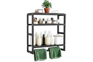 Zuxbolf Badezimmer Regal 3 Ebenen Standregal Badezimmer Organizer Badezimmerregal Wandregal Bambus Badregal 43 * 42 * 15cm Holzregal platzsparend Hängeregal Schwarz Badezimmermöbel für Bad, Küche