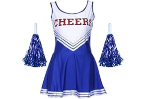 Ovender Vestido Cheerleader Disfraz Pompones Vestido Elegante Carnaval Navidad Halloween Mujer Adulto Cosplay Festival Fiesta Baile
