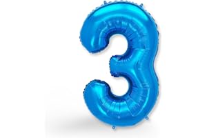 FUNXGO Folien-Ballon 3, Helium-Ballon, Luftballon-Zahl, nachfüllbare Riesen-Ballonzahl, Party-Deko zum 3. Kinder-Geburtstag, Jubiläum, blau