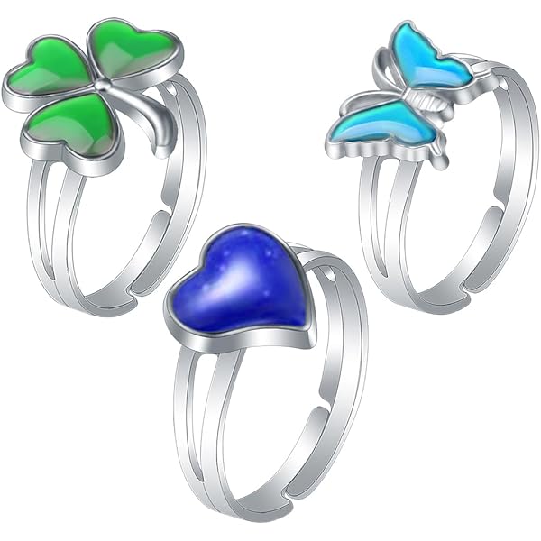 ZORVYN Lot De 3 Bagues D'humeur (Papillon, Trèfle, Cœur), Bagues