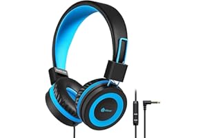 ‎ICLEVER iClever Kopfhörer, Kabel Kopfhörer für Kinder, Verstellbares Stirnband, Stereo Sound, Faltbare, Entwirrte Drähte, 3.5 mm Aux Jack, 85/94dB Volume Limited, iClever Kopfhörer auf Ohr, 1, blau Black, 1
