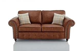 STYLISHSOFA Brown Faux Leather Sofa Set - 3+2 Seater Settee - 3 Seater Suite - 2 Seater Couch - Living Room Couch For Sale - Delivery All Over UK (3 Seater Sofa)