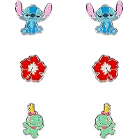 Orecchini Stitch Con Licenza Ufficiale, Placcati Oro 18K, Con Cappello Di Babbo Natale, Gioiello Natale Per Donna