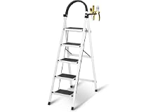 SKY-TOUCH Foldable Ladder 5 Steps, Home Ladder Folding Step Stool with Wide Anti-Slip Pedal, Adults Folding Sturdy Steel Ladd