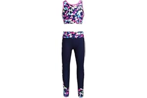 Kaerm Ensemble de sport fille Leggings Sport Yoga Fille Survêtement Joggings Imprimé Tenue de Sport Danse Ensemble hip hop pour Fitness Pilate Gym Running 5-14 Ans