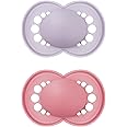 MAM Original Pure Soother 6+ Months (Set of 2), Baby Soother Made from Sustainable and Bio-Renewable Material, SkinSoft Silicone Teat, with MAM Soother Case, Pink/Purple