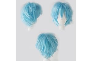 Cybelleza Pelucas Cosplay Pelucas Azul Cielo Cortas Mujer/Hombre Cabello Sintéticas Pelucas Pelo Natural Unisex Pelucas Disfraz per Carnaval Halloween Pascua