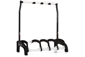 K&M 17534 Support de guitare quadruple Guardian 3+1 Noir avec éléments translucides - Convient au vernis nitro