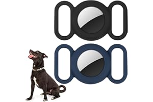 WALLFID Airtag Collare per cani, custodia in silicone per GPS Tracking Finder, custodia protettiva compatibile con Apple Airtag, collare per cani e gatti, accessori per animali domestici(nero-blu)