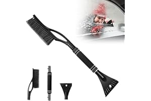 Ajuanbazha Raclette Givre Voiture avec Brosse 2 en 1, Grattoir à Neige et Grattoir Pare Brise à Manche Télescopique, Outil Pratique pour Éliminer Le Givre pour Les Auto et Pare Brise (Noir)