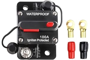 FrogBro 100A Car Circuit Breaker with Manual Reset 12V-24V DC Waterproof Car Audio Inline Circuit Breaker Fuse Holder Inverter for Motor Car Marine Boat Solar power with 2x4awg ring terminals attached