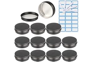 ZEOABSY 10 Piezas Tarros de Aluminio con Tapa Rosca 60ml, Negro Mate Tarros de Aluminio Vacíos Redondo para Contenedor De Cosméticos Cremas Caja de almacenaje con 5 Espátula y 1 Etiqueta