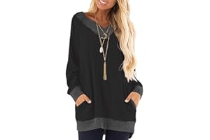 Famulily Womens Long Sleeve Colorblock Soft Casual Tops with Pockets