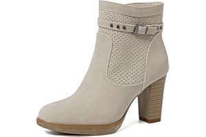 QUEEN HELENA Botines Perforados Botas con Tacón Bajos Cremallera Lateral con Plateau Mujer X28-107