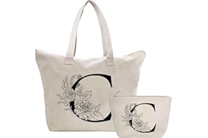 TOOZEN Personalizzata Iniziali Borsa Tote in Tela Donna, Cotone Tote Bag Borsa Shopper e Cosmetica Borsa, Idea Regali per Amica, Collega, Mamma, Regalo di Compleanni, Nozze, Natale C