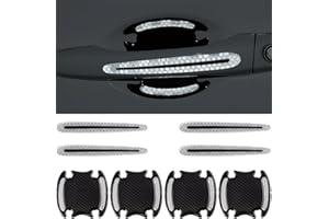 CompraFun Film Protecteur pour Poignée de Porte de Voiture, 8 Pcs Universel Réfléchissante Autocollant Voiture en Fibre de Carbone pour Plupart des Poignées de Porte, Anti-Rayures (Blanc)