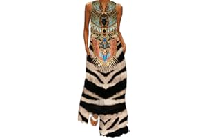 WINKEEY Femme Robe Longue Imprimé Floral Maxi Robe Bohème avec Poches sans Manches Grande Taille
