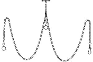 TREEWETO Pocket Watch Double Albert Chain T-Bar Watch Chain Link 16 inch 3 Hooks Bronze/Silver/Gold/Black Classic Antique Fob T Bar