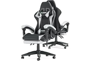 Racingreat Sedia da gaming, ergonomica, per gamer, con cuscino lombare e poggiatesta, regolabile in altezza, sedia per computer, per ufficio, per adulti, ragazze e ragazzi (Con poggiapiedi,Bianco