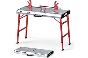 FANTASK Tavolo per saldatura pieghevole, 107 x 53 cm, altezza regolabile fino a 450 kg, con 2 morsetti per aste e maniglia, banco da lavoro, pieghevole, per garage e officina