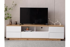 JOROBURO Moderno mueble de TV blanco de 70 pulgadas con diseño de panel de madera, elegante y funcional para sala de estar